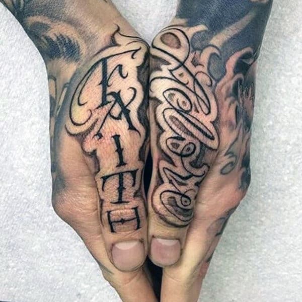 Faith Lettering Thumb Male Tattoos