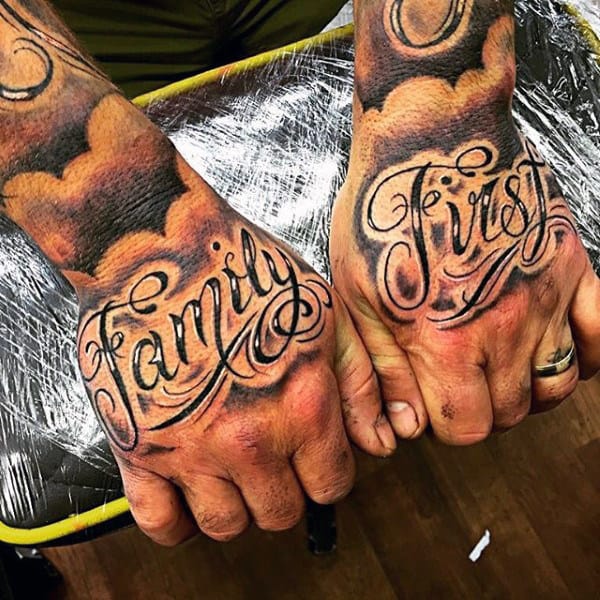 Family First Tattoo Mens Hands