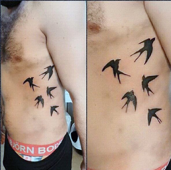 Family Of Black Birds Tattoo Guys Torso