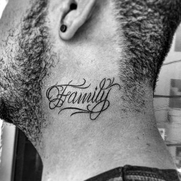 family-script-lettering-guys-small-neck-tattoo-ideas