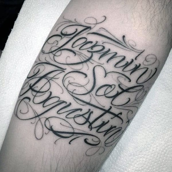 Fancy Lettering Male Cursive Name Tattoo On Arm