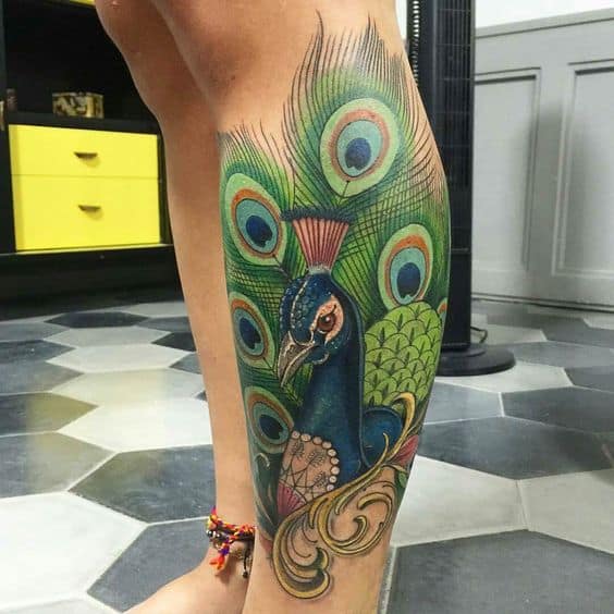 Fanning Peacock Feather Tattoo