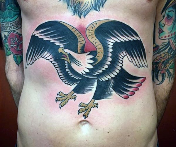 Fantastic Black Bald Eagle Tattoo Mens Torso