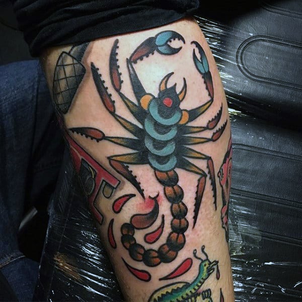 Fantastic Comic Scorpion Tattoo On Legs Men