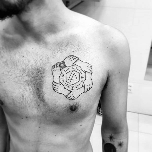 Fantastic Linkin Park Album Art Tattoo Designs For Men On Chest