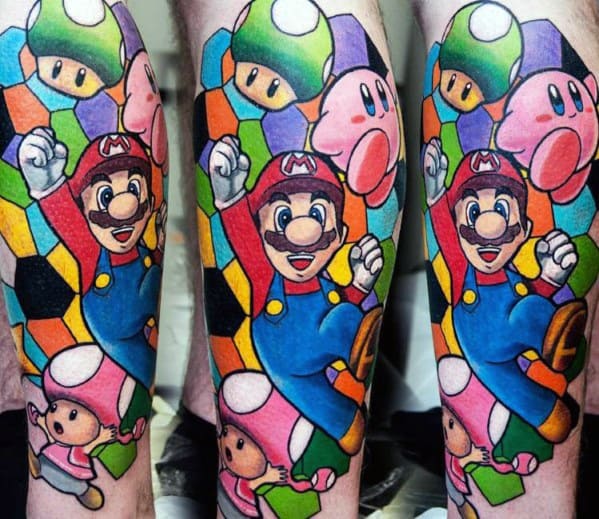 Tattoo of Super Mario Hand Mushrooms