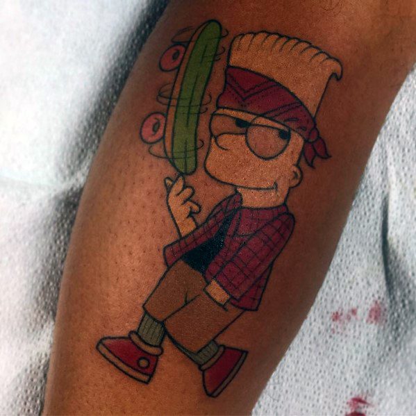 Fantastic Simpsons Bart Skateboard Tattoo Designs For Men
