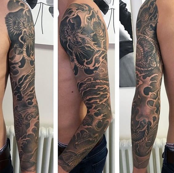 Fascinating Grey Dragon Tattoo Male Sleeves