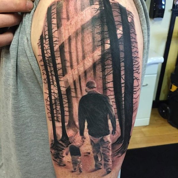 Father And Son Tree Half Sleeve Tattoos For Men