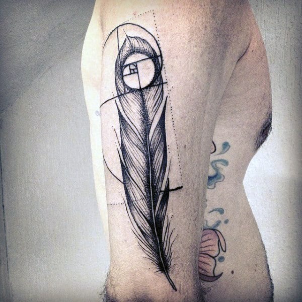 Feather Fibonacci Spiral Mens Outer Arm Tattoos