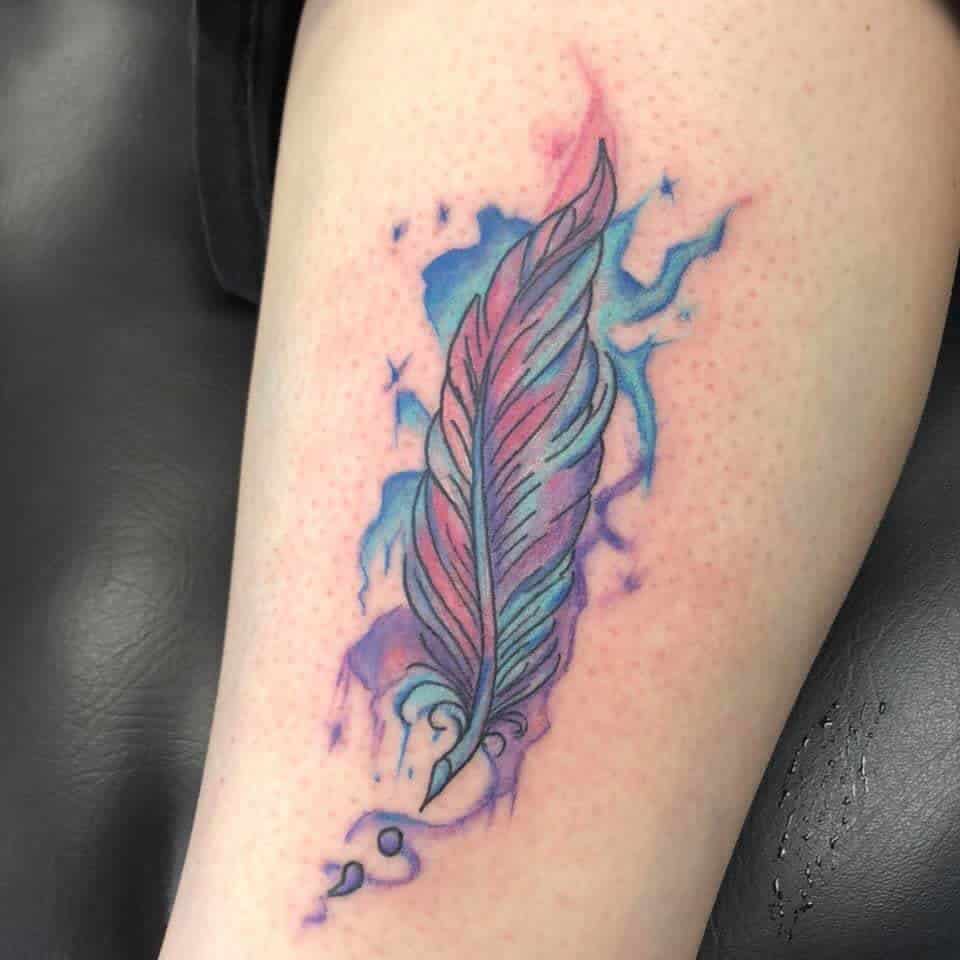 Feather Watercolor Semicolon Tattoo