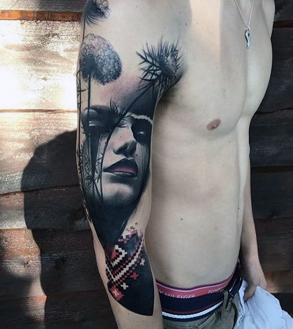Female Portrait Original Male Arm Tattoos