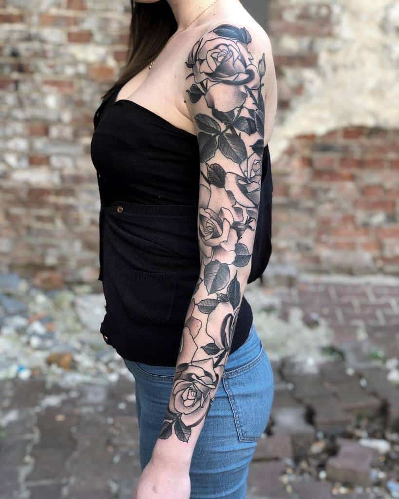 female rose sleeve tattoos piotr_trager