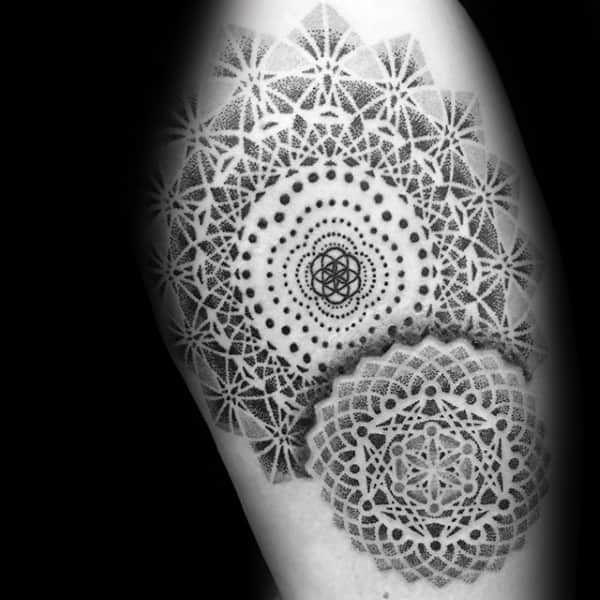 Fibonacci Mens Inspired Pattern Geometical Arm Tattoos With Dotwork Design