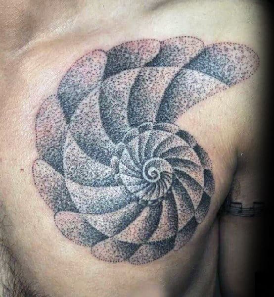 Fibonacci Spiral Mens Dotwork Chest Tattoo Designs
