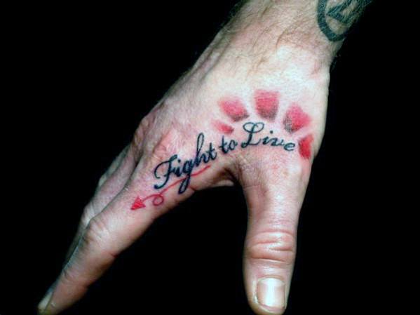 Fight To Live Cool Small Mens Hand Tattoos