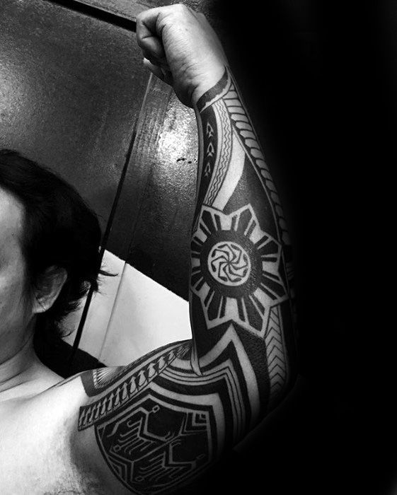 Filipino Sun Tattoo Ideas For Males Full Arm Sleeve