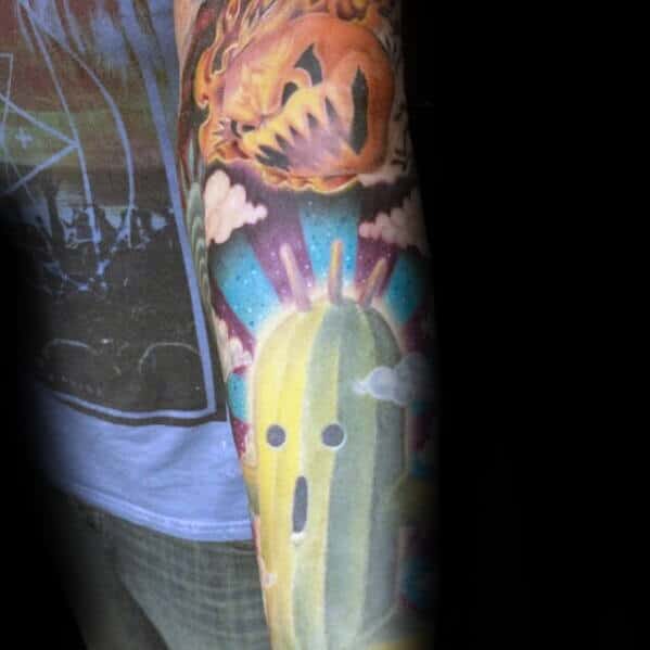 final fantasy cactuar forearm sleeve tattoos for men