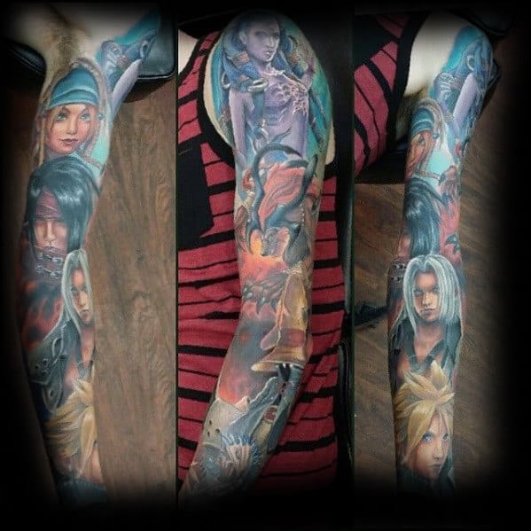 final fantasy guys full sleeve themed tattoo inspiration