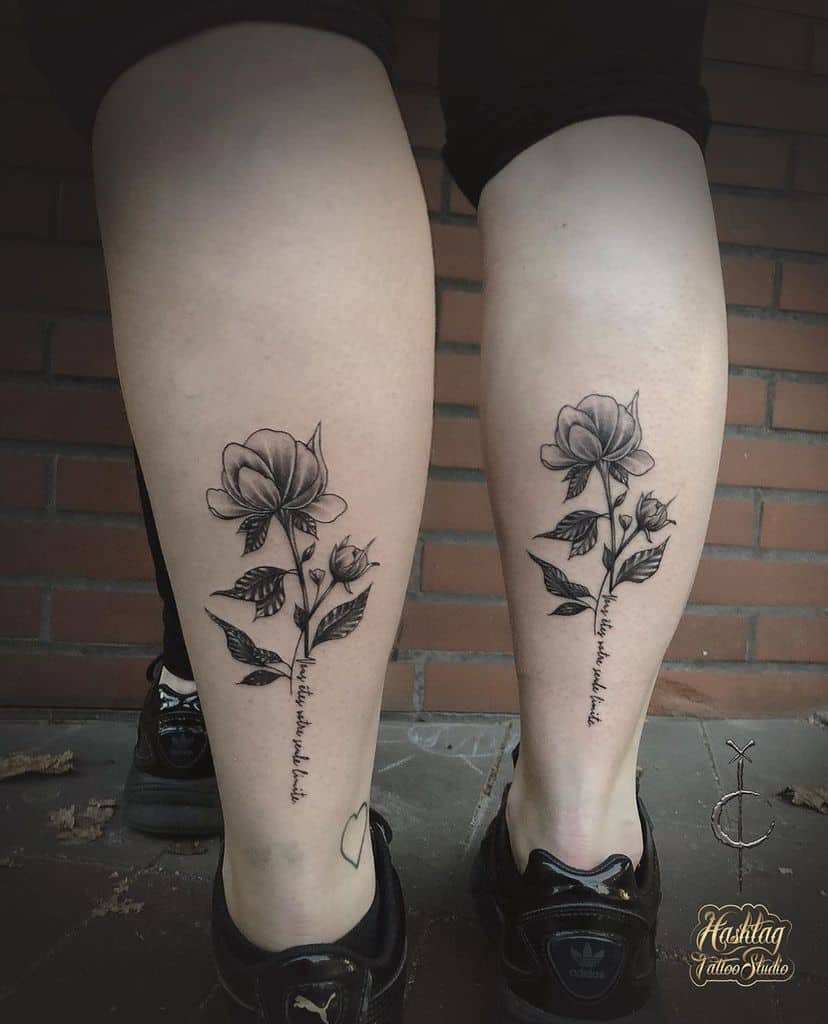 Fine Line Work Flower Friendship Tattoo