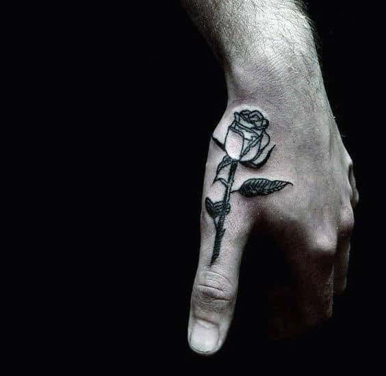Finger Black Rose Tattoos For Guys