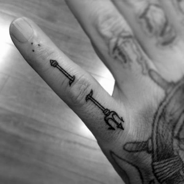 Finger Guys Tattoos With Trident Design