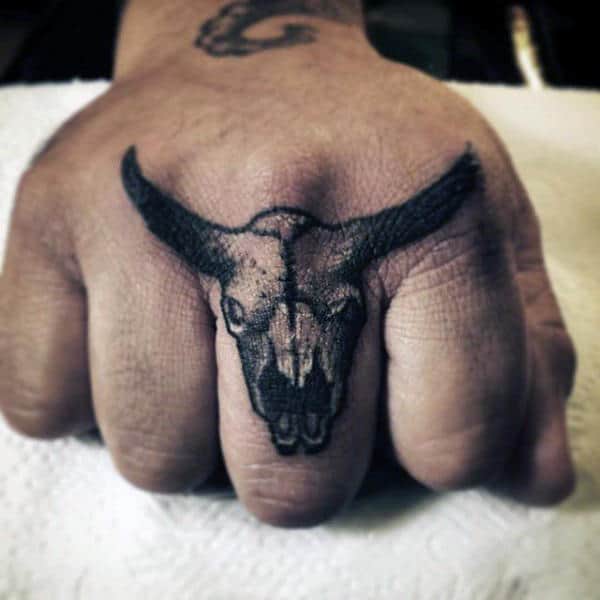Finger Mens Bull Skull Tattoo Deigns