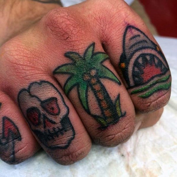 Finger Traditional Shark Tattoos For Guys