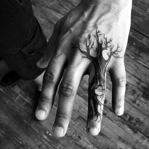 Finger Tree Roots Tattoo On Male