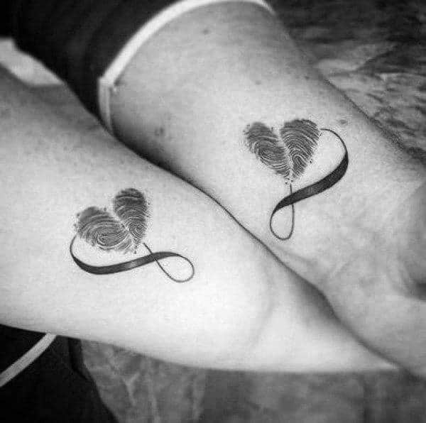 Fingerprint Hearts Couples Tattoos