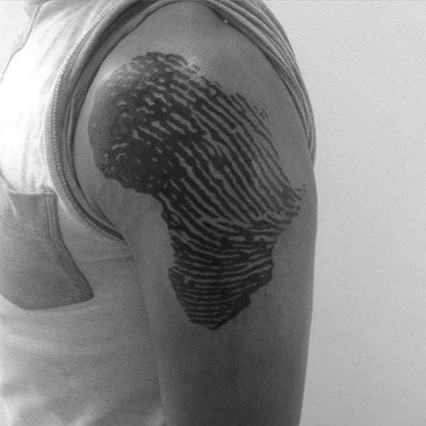 Fingerprint Upper Arm Africa Tattoo For Men