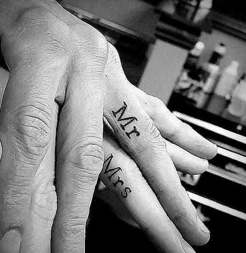 Fingers Mr Mrs Matching Couple Tattoo Ideas
