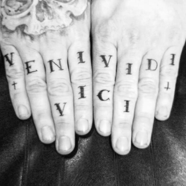 Fingers Veni Vidi Vici Male Latin Tattoo Ideas