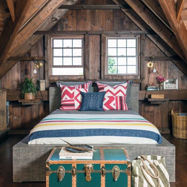 wood attic cabin bedroom