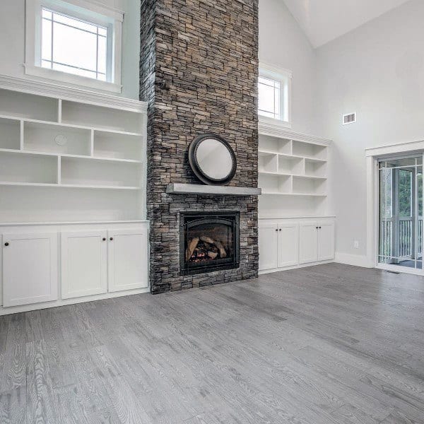 floor-to-ceiling stone veneer