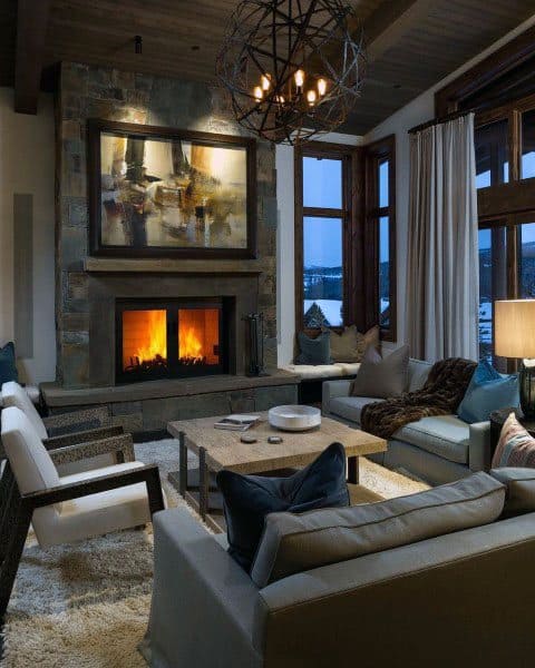 contemporary living room fireplace chandelier