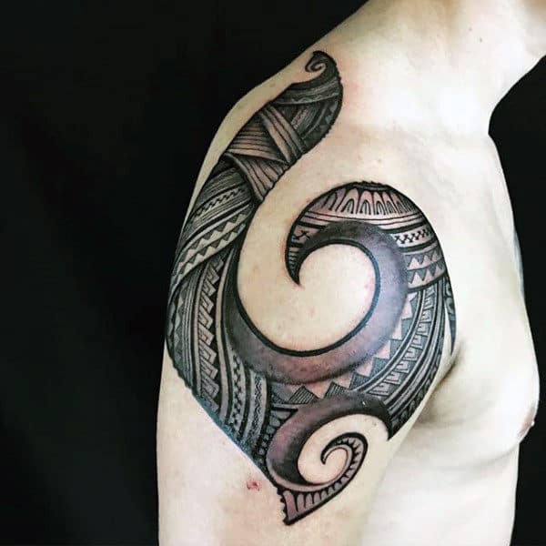 Fish Hook Tribal Shoulder Mens Tattoos