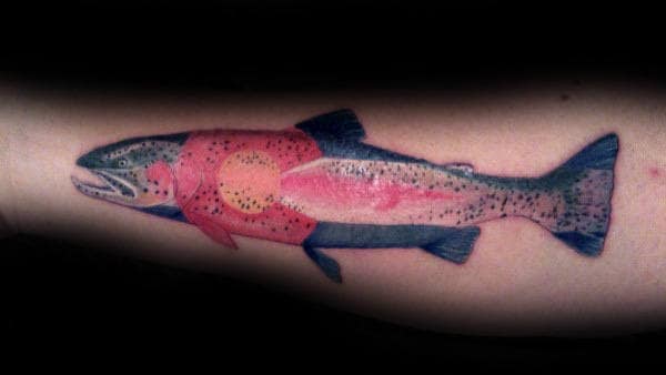 Fish With Colorado Flag Mens Outer Forearm Tattoo Design Ideas