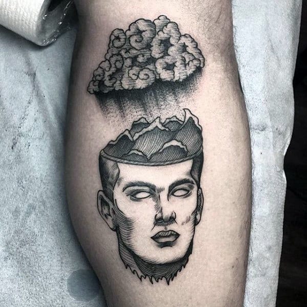 Floating Brain Tattoos On Male Arms