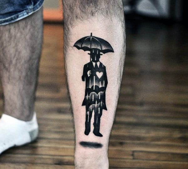 Floating Man With Umbrella Original Mens Lower Leg Tattoos