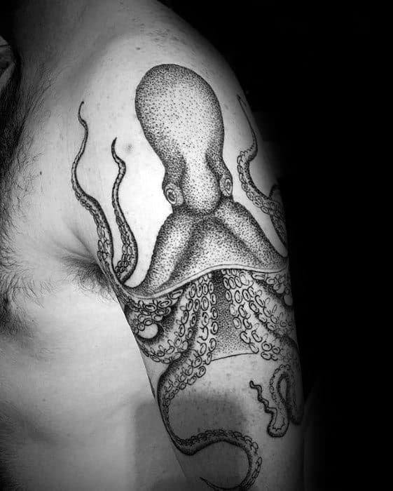 Floating Octopus Arm Tattoo On Guy