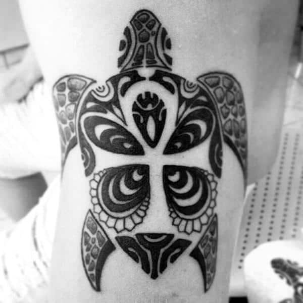 Floral Design Tribal Mens Turtle Thigh Tattoo Designs