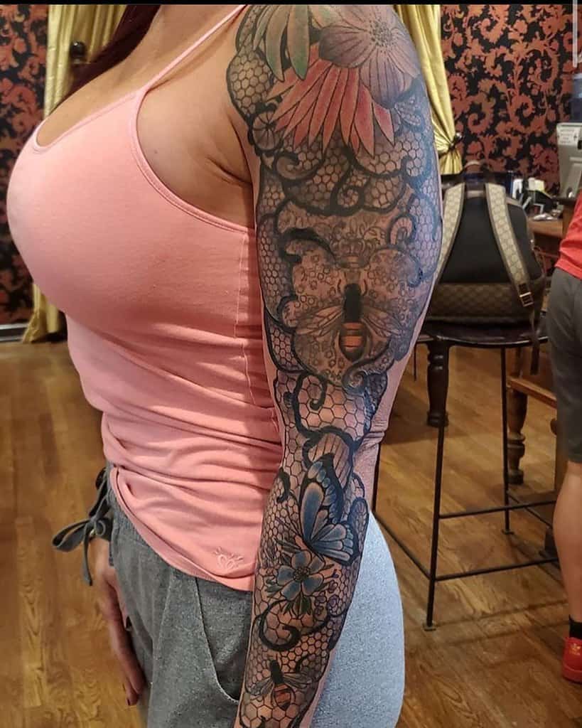 Floral Lace Full Sleeve Tattoo