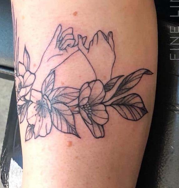 Floral Pinky Promise Tattoos Fine Line Ink