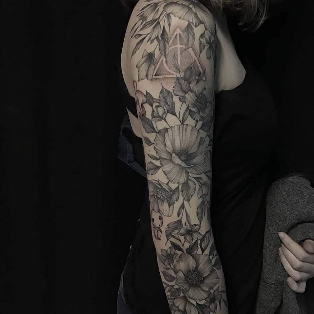 flower arm harry potter deathly hallows tattoo