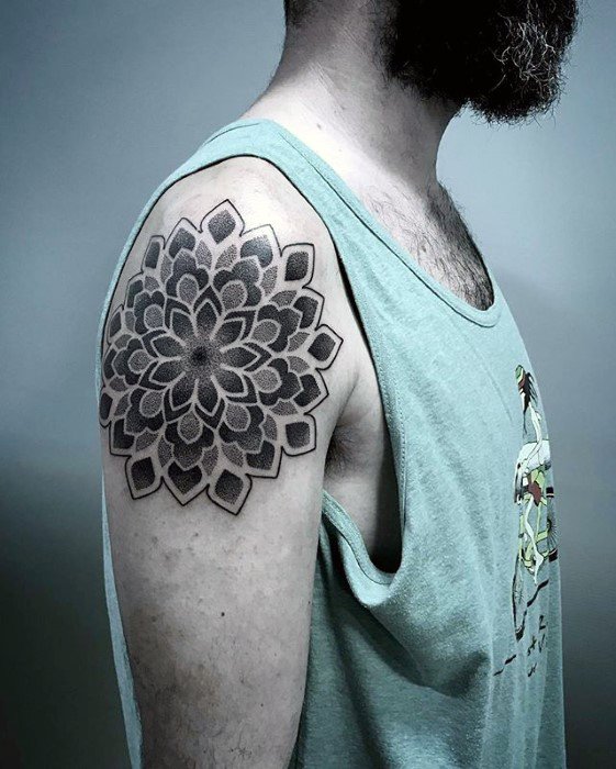 Geometric Tattoo On Man Back Body