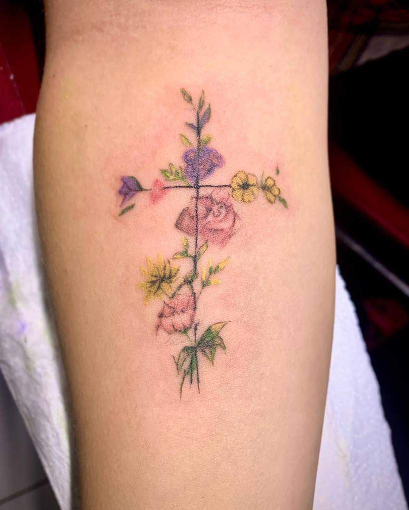flower cross tattoos for women neyditattoos
