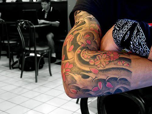 Flower Japanses Mens Elbow Tattoo Designs