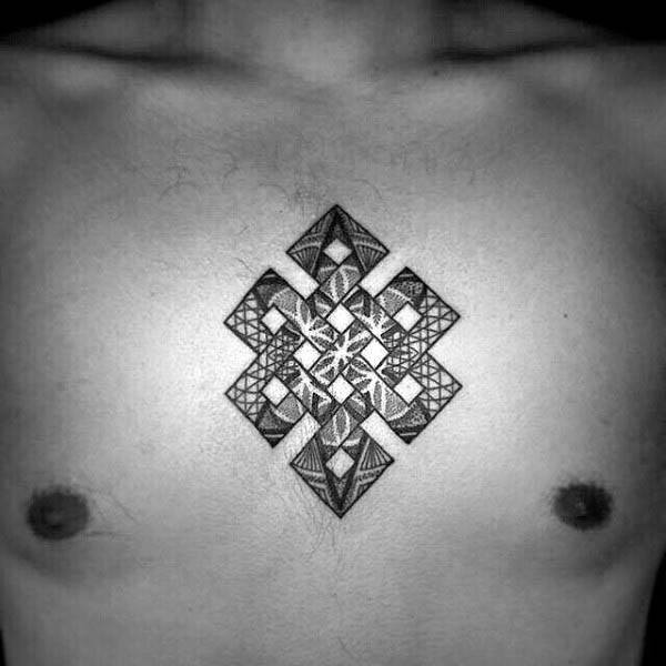 Flower Of Life Endless Knot Chest Tattoos For Males