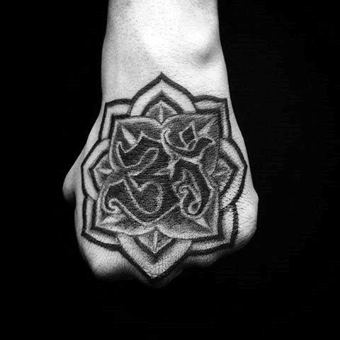 Flower Om Guys Hand Tattoo Design Inspiration